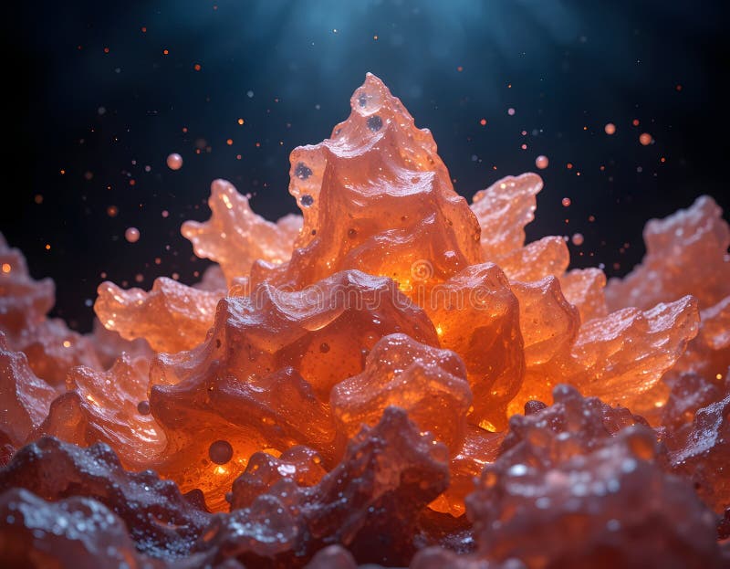 Glowing Orange Abstract Structure with Bubbles and Dramatic Lighting royalty free stock photos