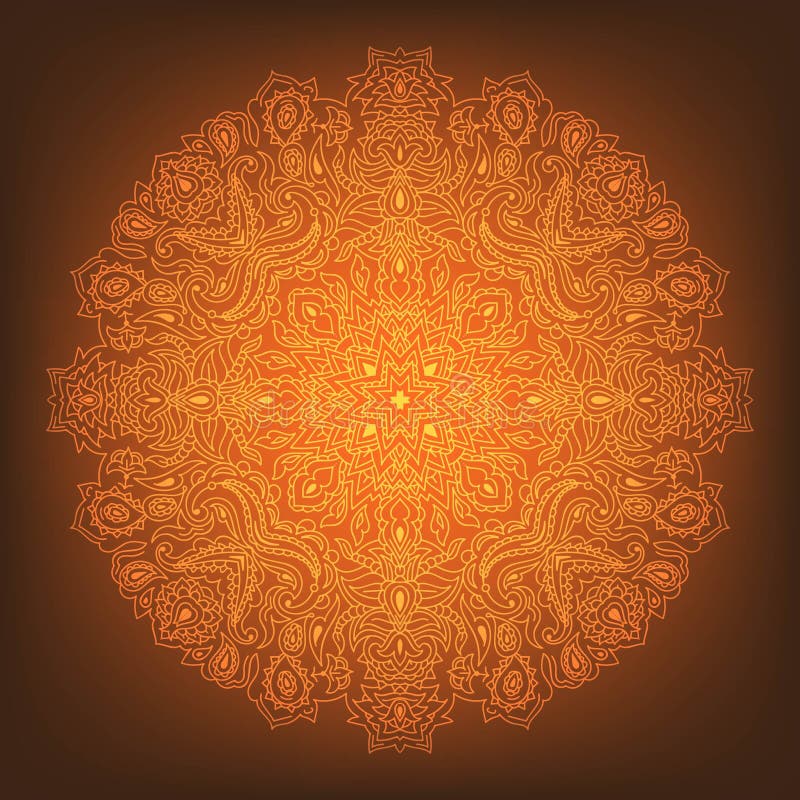 Glowing Orange Mandala on a Gradient Background. Stock Vector