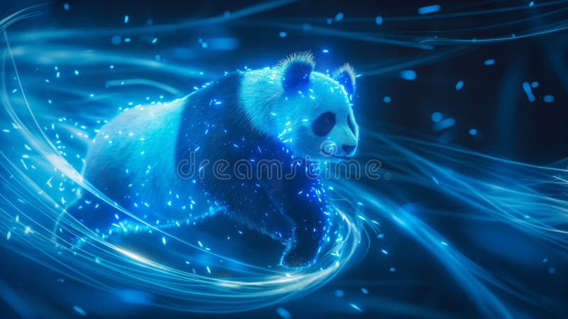 Glowing Panda in a Magical Blue Aura Stock Photo - Image of