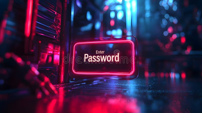 Glowing Password Prompt in Futuristic Setting royalty free illustration