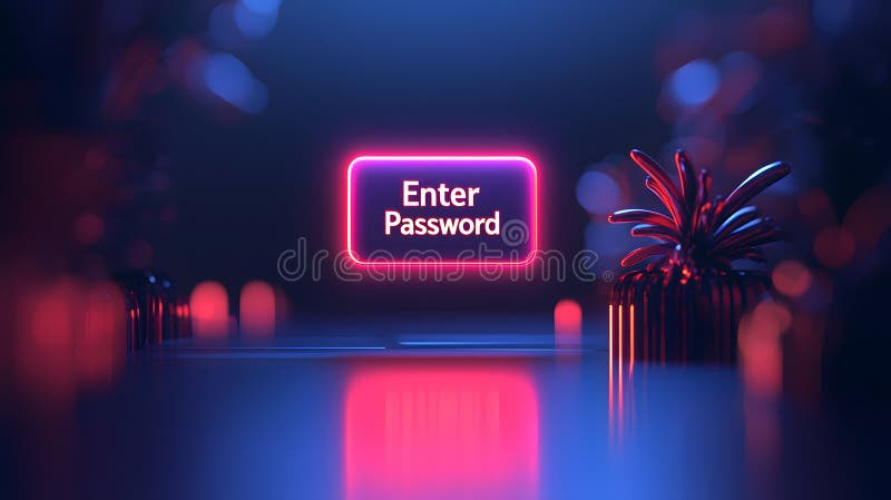 Glowing Password Prompt in Futuristic Setting stock illustration