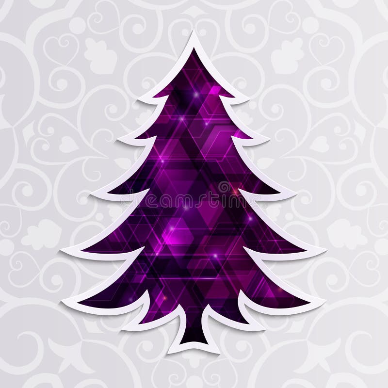 Glowing Purple Christmas Tree Isolated on the White Background. Stock