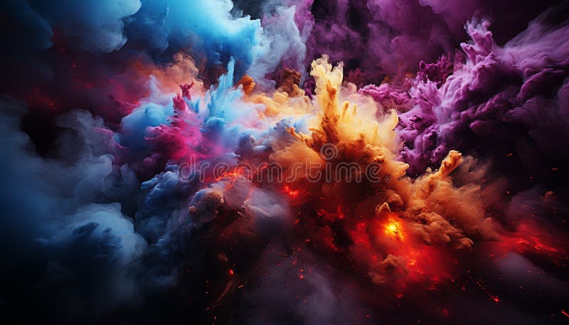 Glowing purple cloud explodes in vibrant fractal pattern, mysterious and futuristic generated by AI stock photography