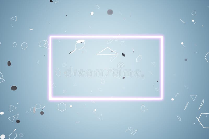 Glowing rectangular banner on blue background with mock up place. stock illustration