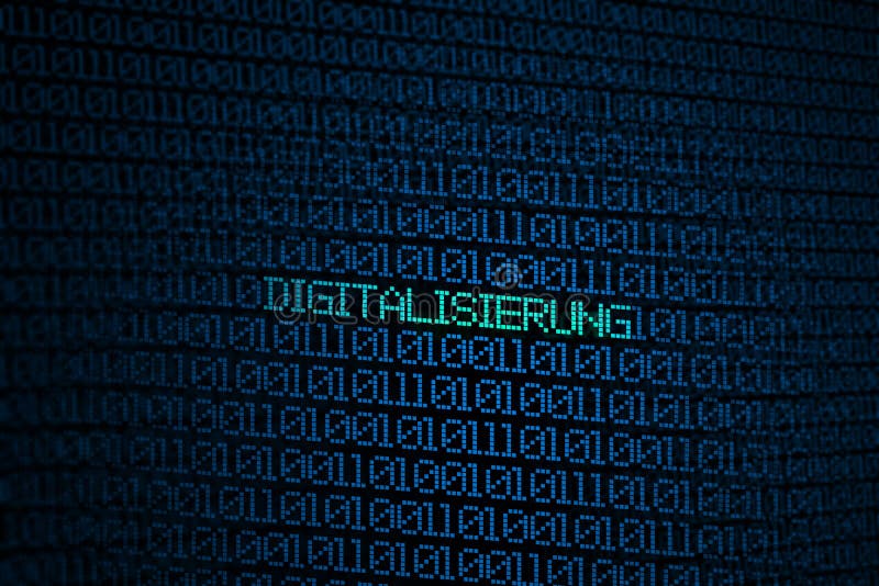 Glowing red binary code on screen with word DIGITALISIERUNG German for digitalization vector illustration