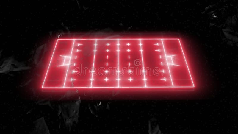 Glowing red football field animation with yard lines and goalposts royalty free illustration