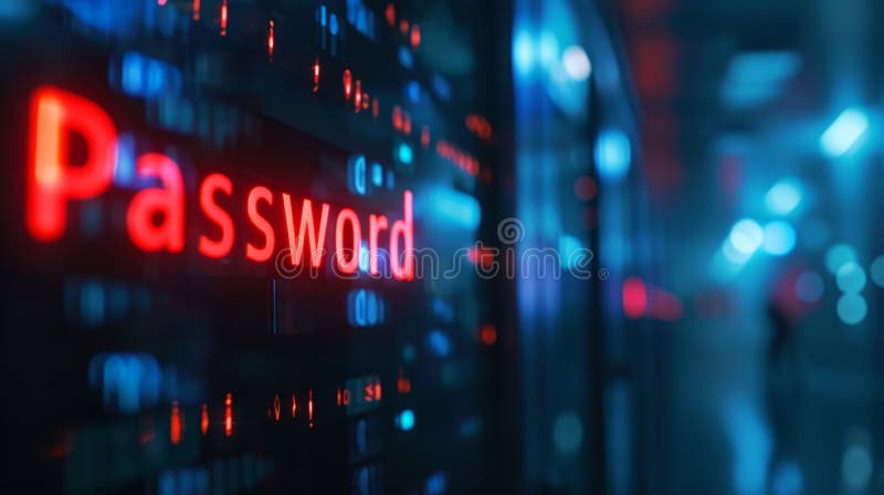 Glowing red password text on a digital background symbolizing cybersecurity data protection and hacking threats vector illustratie