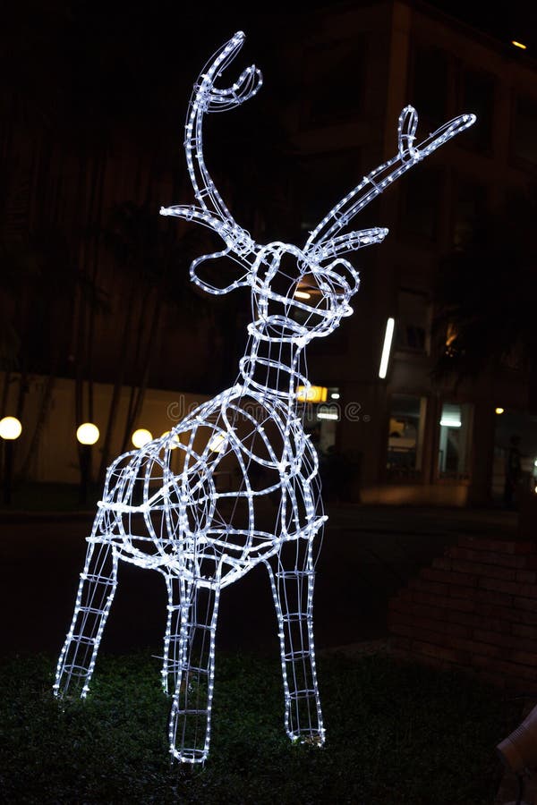 Glowing Reindeer Made of Wire and Light Bulbs Stock Image Image of