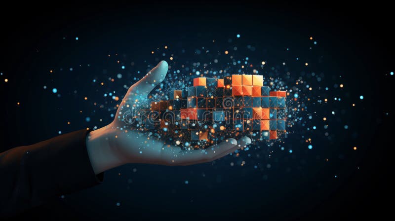 Glowing robotic hand with neural connections representing artificial intelligence and deep learning stock illustration