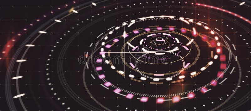 Glowing round digital red interface on grid backdrop. HUD, innovation, digital transformation and data concept. 3D Rendernig vector illustration