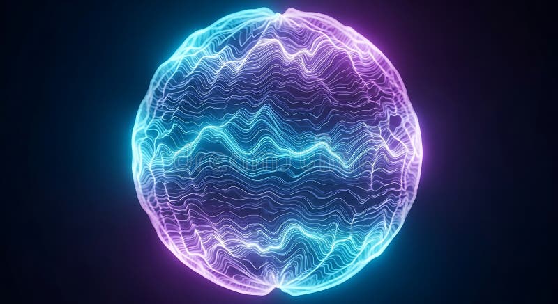 A glowing, spherical digital artwork features intricate, wavy lines forming an orb. royalty free illustration