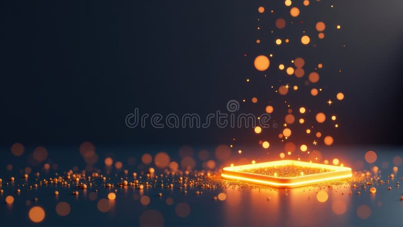 Glowing Square Platform with Golden Sparkles with copy space. Glowing Square Platform with Golden Sparkles, generative Ai