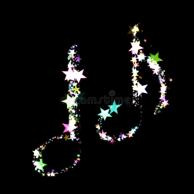 Glowing stars in music notes