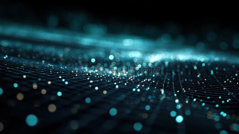 Glowing teal particles digital wave stock illustration