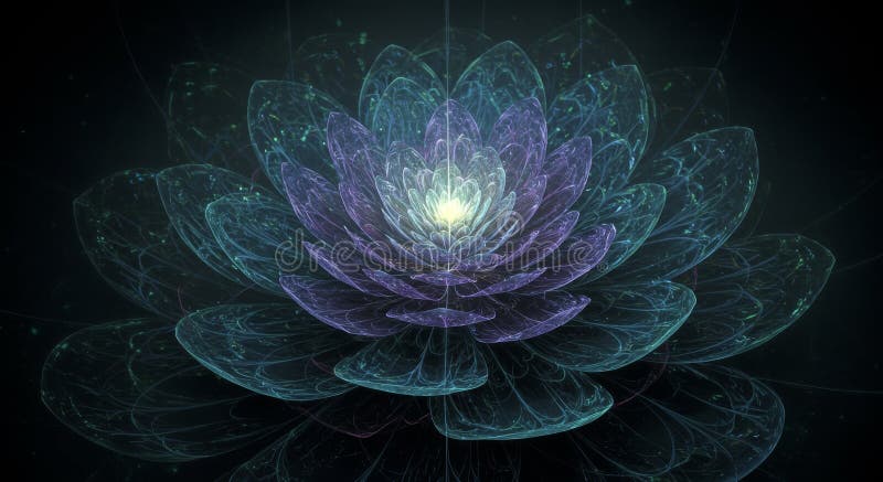 Glowing Teal Purple Abstract Lotus Flower royalty free illustration