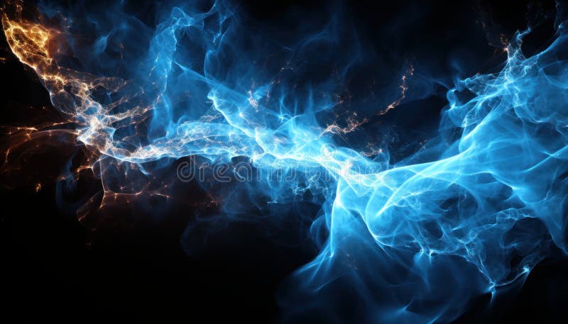 Glowing Thunder in dark clouds on black background stock illustration