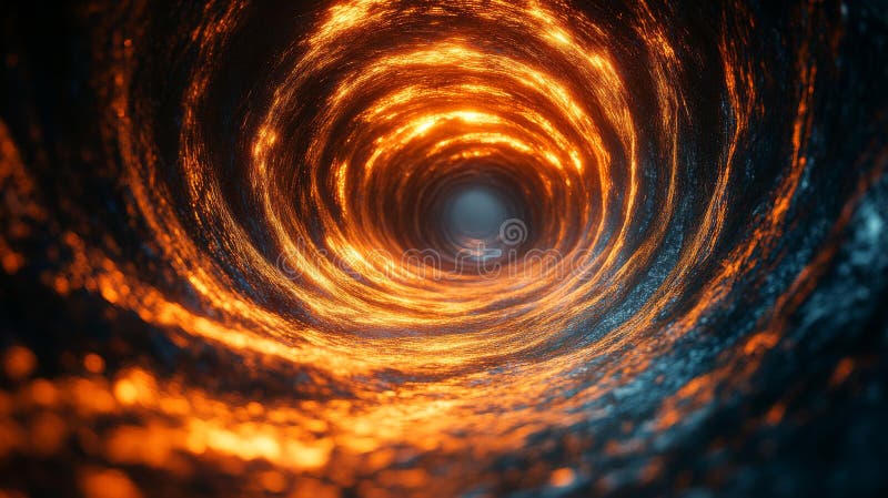 Glowing tunnel of fiery light with dark edges, abstract cosmic gateway concept stock images