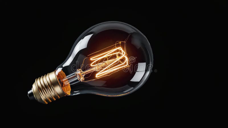 Glowing vintage light bulb with intricate filament on a dark background stock illustration
