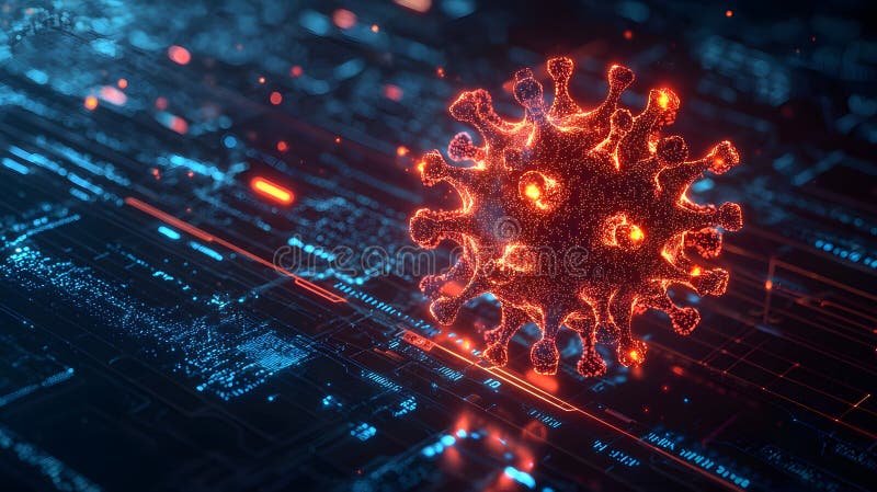 Glowing Virus Icon on a Digital Background royalty free illustration