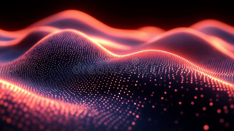 Glowing waves of red and purple dots on black background vector illustration