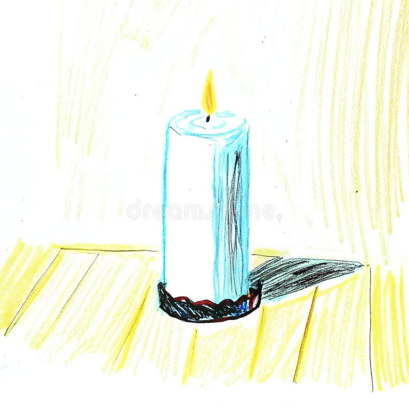 Glowing White Candle med Soft Flame och Shadow på träets yta vektor illustrationer