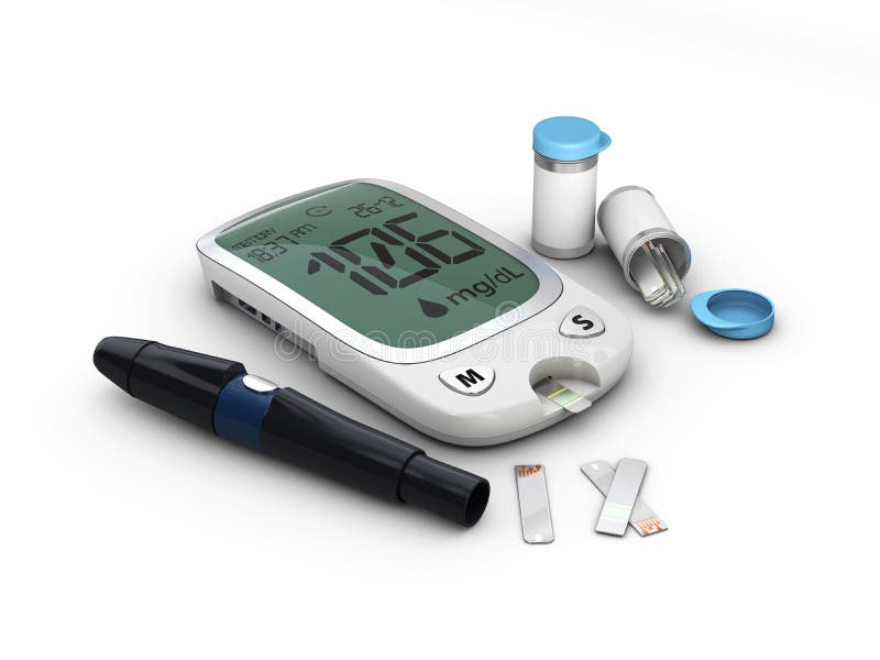 glucometer de mètre de glucose sanguin, illustration de l'essai 3d de glucose sanguin de diabète photos libres de droits glucometer de mètre de glucose sanguin, illustration de l'essai 3d de glucose sanguin de diabète photos libres de droits