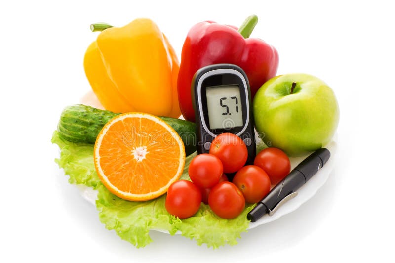 Glucometer for glucose level and healthy organic food