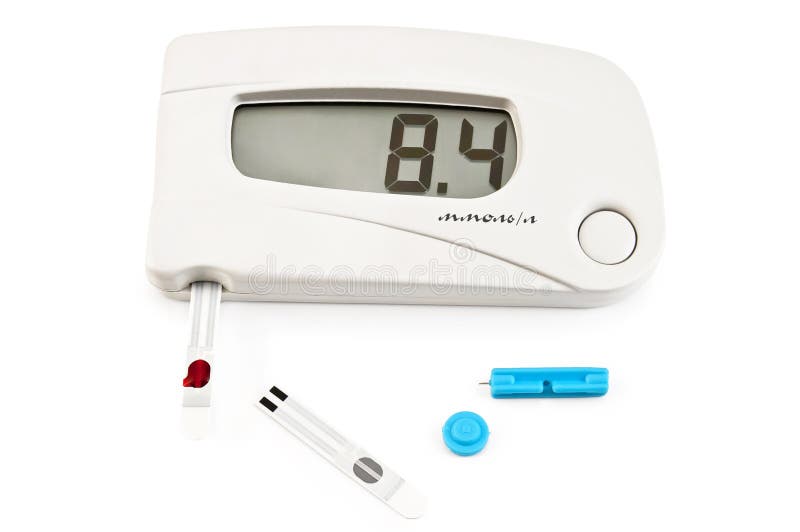 Glucometer white with stripes and needle