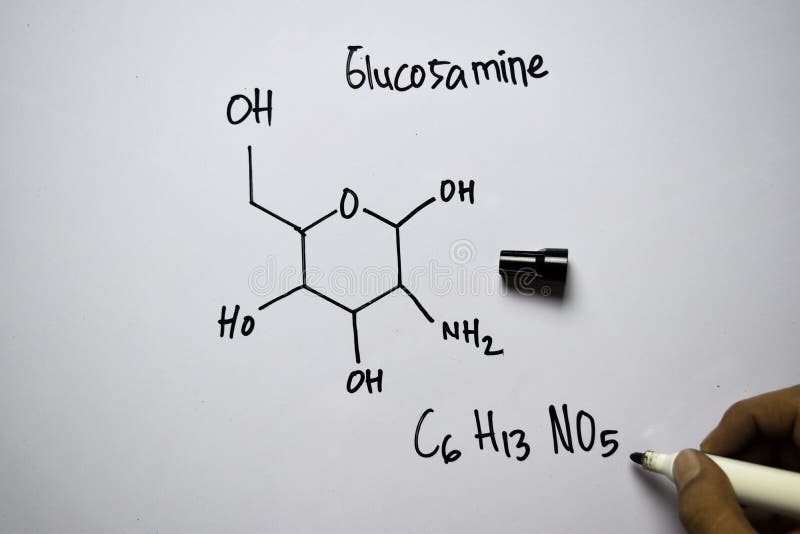 Glucosamine C6,H13,NO5 Molecule Written on the White Board. Structural