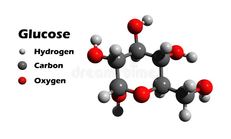 Tridimensional estructura de glucosa molécula en blanco.