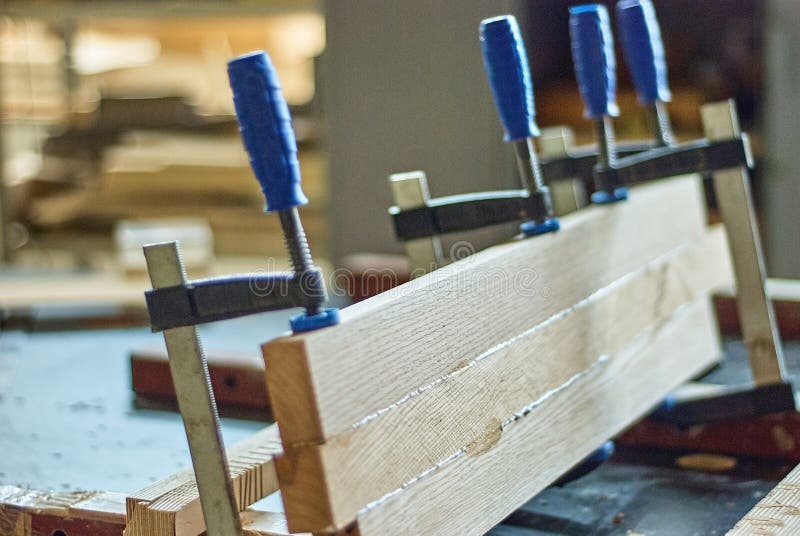 Gluing the Board with Clamps Stock Image Image of construction