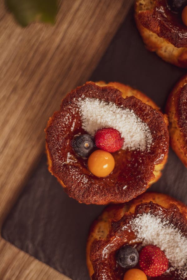 Gluten-free Cakes Decorated with Berries. Healthy Food Concept Stock