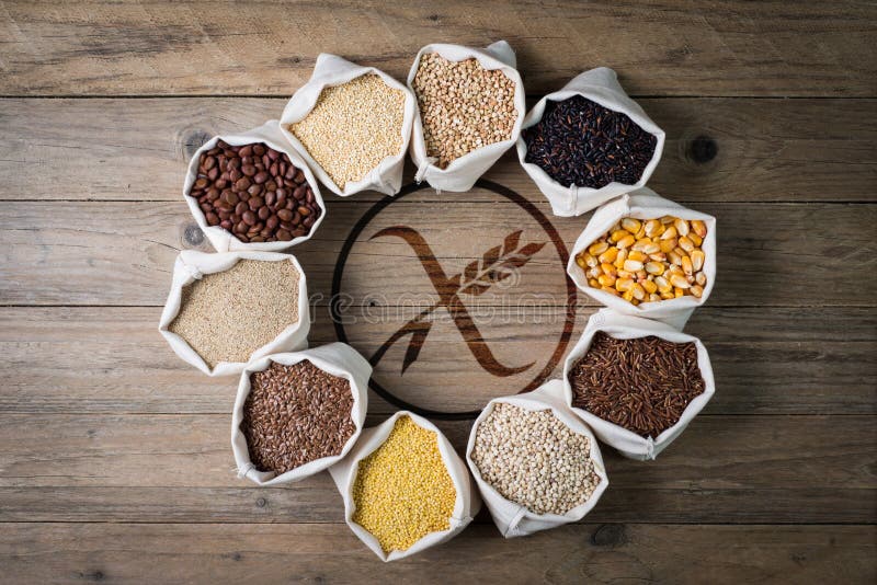 Gluten vrije graangewassen en zaden met embleem stock afbeelding Gluten vrije graangewassen en zaden met embleem stock afbeelding