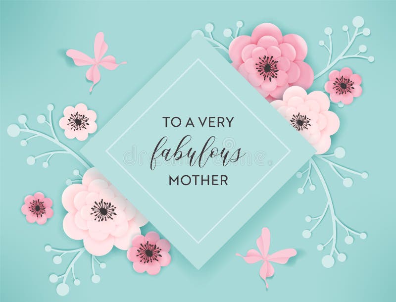 Glückliche Mutter-Tagesfeiertags-Fahne Mutter-Tagesgruß-Karten-hallo Frühlings-Papier-Schnitt-Entwurf mit Blumen und Schmetterlin stock abbildung Glückliche Mutter-Tagesfeiertags-Fahne Mutter-Tagesgruß-Karten-hallo Frühlings-Papier-Schnitt-Entwurf mit Blumen und Schmetterlin stock abbildung