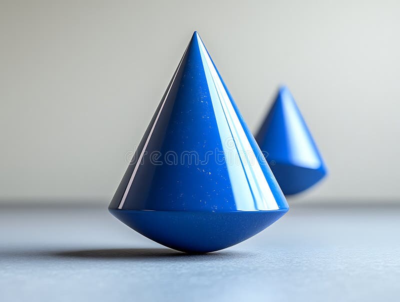 Glänzender blauer Kegel, der über eine solide graue Oberfläche schwebt lizenzfreie abbildung