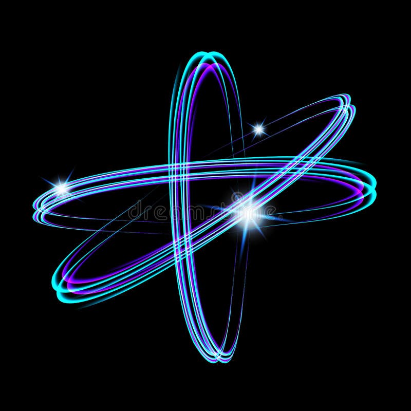 Glänzendes Neonlicht-Atommodell Gekreuzter Kreislicht-Zugeffekt Glühende Atomstruktur mit magischem Feuerring verfolgen lizenzfreie abbildung Glänzendes Neonlicht-Atommodell Gekreuzter Kreislicht-Zugeffekt Glühende Atomstruktur mit magischem Feuerring verfolgen lizenzfreie abbildung