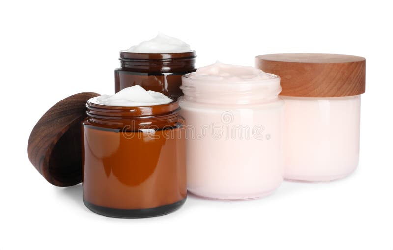 Gläser aus Gesichtscreme isoliert lizenzfreie stockfotografie