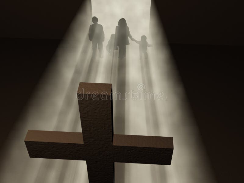Gläubiger vor einem Kreuz vektor abbildung Gläubiger vor einem Kreuz vektor abbildung