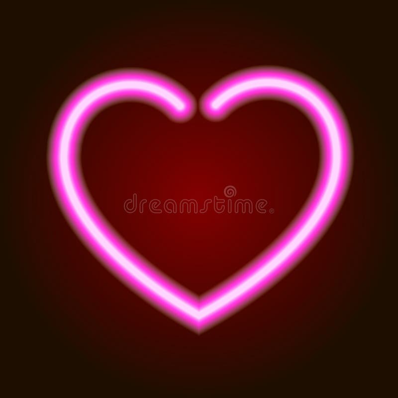 Glödande hjärtasymbol för rosa neon av förälskelse på mörk bakgrund av illustrationen stock illustrationer Glödande hjärtasymbol för rosa neon av förälskelse på mörk bakgrund av illustrationen stock illustrationer