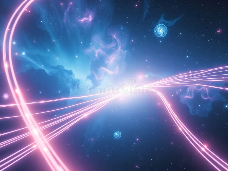 Glödande kablar i rymden : Cinematic UltraHD Vision of Nebulae and Cosmic Colors vektor illustrationer