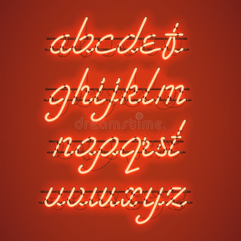 Glödande liten skriftstilsort för orange neon vektor illustrationer