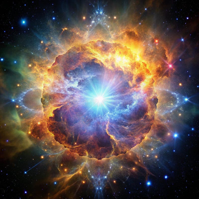 Glödande nebula med pulserande ljus royaltyfri illustrationer