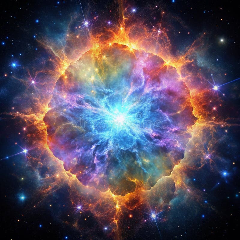 Glödande nebula med pulserande ljus royaltyfri illustrationer