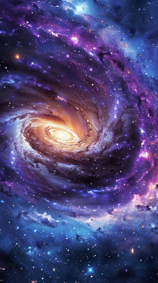 Glödande spiralaxel omgiven av vibrant nebuli djup rymdvy. kosmiska underverk och astronomikoncept royaltyfria bilder