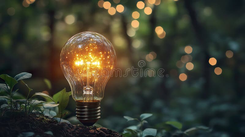 Glödlampa på en grön trädgren mot en blå himmel i naturlig miljö vektor illustrationer