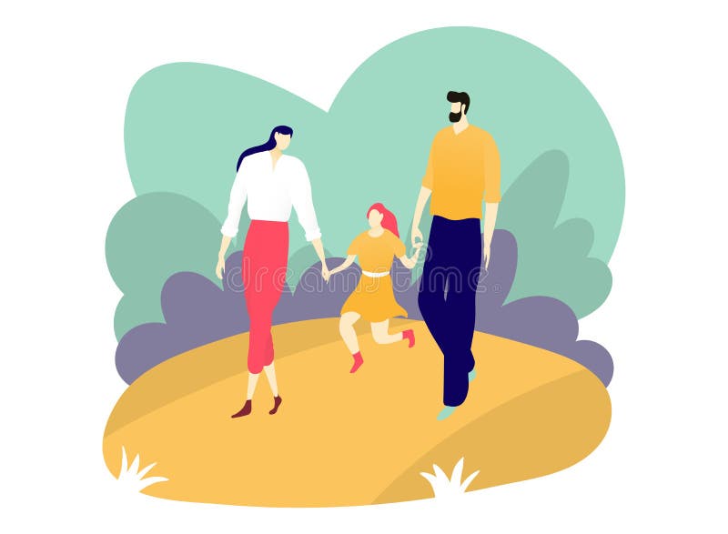 Glückliche Charaktervatermutter und -tochter gehen zusammen im Freien städtischen Garten freundlichen Leute-Freizeit des Stadtpark