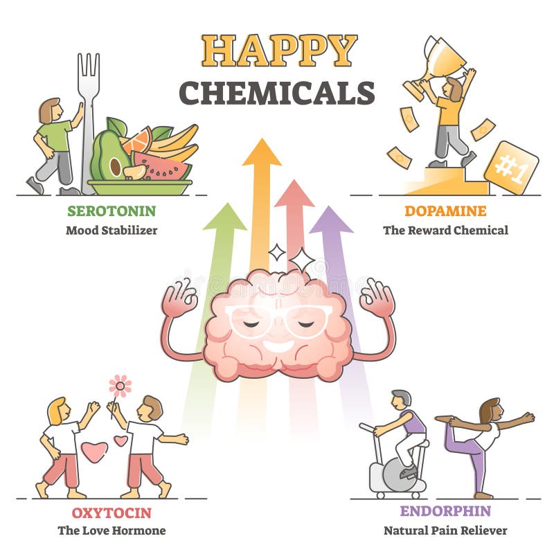 Glückliche Chemikalien als Ursachen-Entwurfsdiagramm der gute und positive Stimmung hormonales