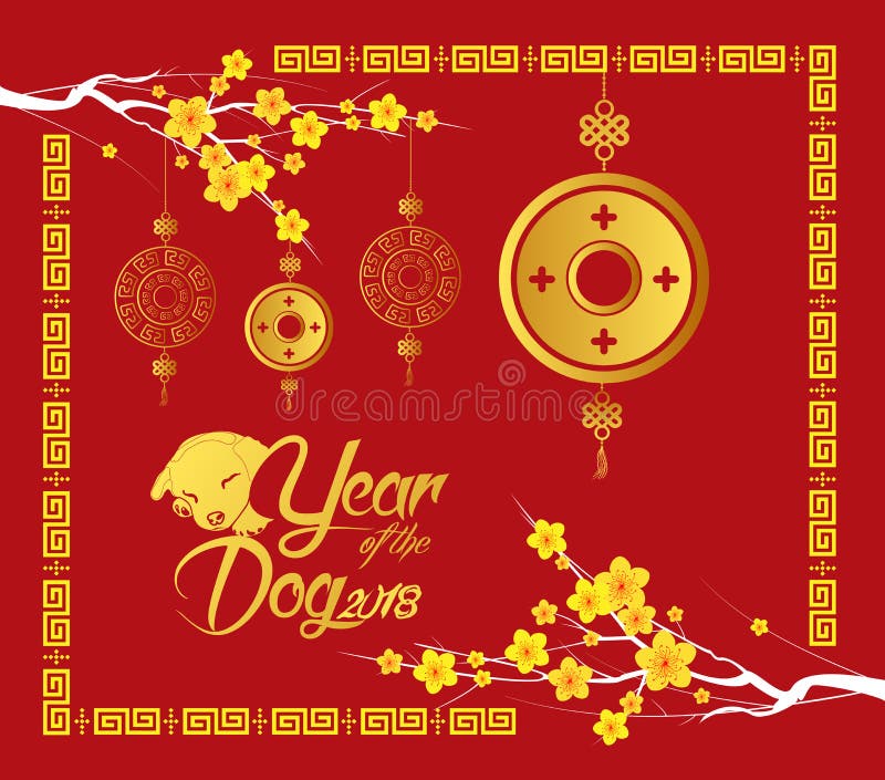 Glückliche chinesische Karte des neuen Jahres 2018, Goldmünze, Jahr des Hundes vektor abbildung Glückliche chinesische Karte des neuen Jahres 2018, Goldmünze, Jahr des Hundes vektor abbildung