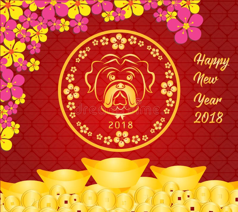 Glückliche chinesische Karte des neuen Jahres 2018 ist geld- Jahr der Goldmünzen des Hundes stock abbildung Glückliche chinesische Karte des neuen Jahres 2018 ist geld- Jahr der Goldmünzen des Hundes stock abbildung