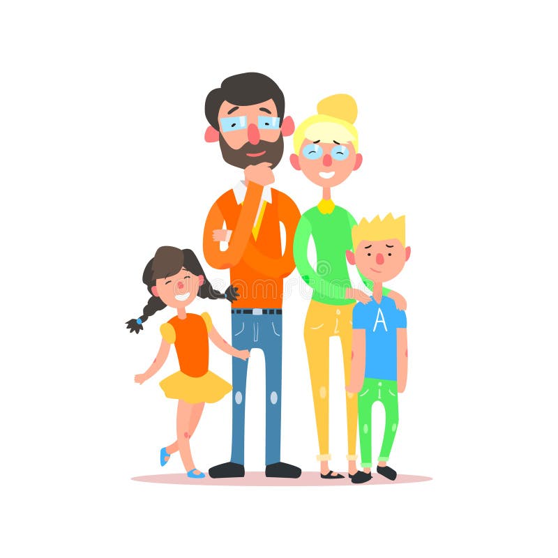 Glückliche Familie mit den Eltern, die Gläser tragen Vektor vektor abbildung Glückliche Familie mit den Eltern, die Gläser tragen Vektor vektor abbildung